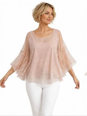 Worthington Blush Pink Gold Polka Dot Overlay Top  Size Large